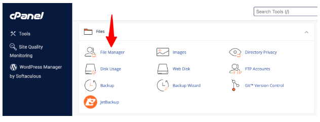 cPanel File Manager for WordPress installation