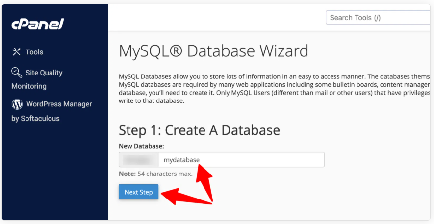 Enter database name and click Next step 