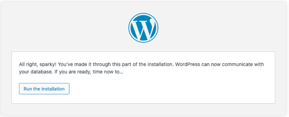 WordPress installation database confirmation 