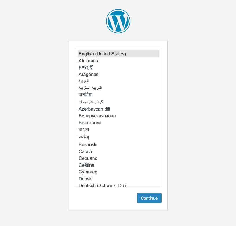 WordPress Installation language 