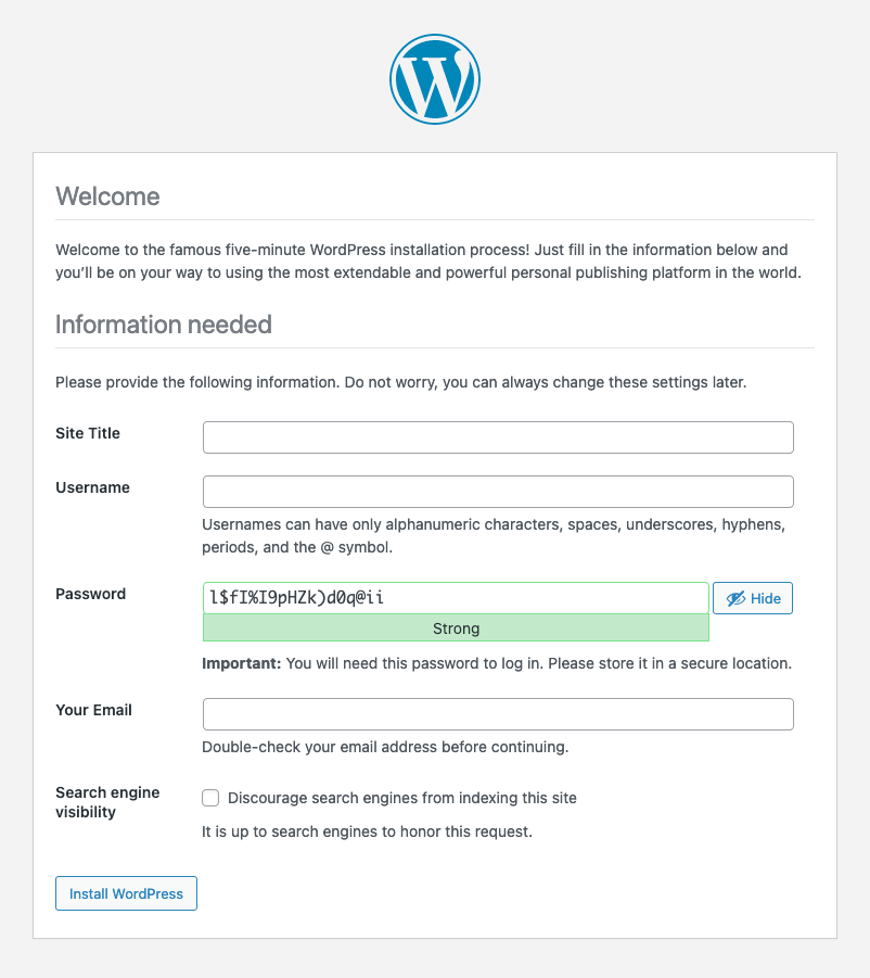 wordpress installation site information 