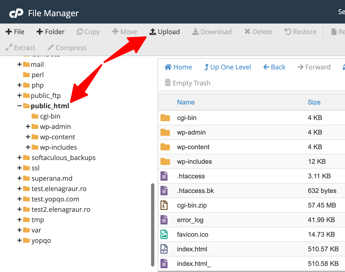 Uploading files in File Manager