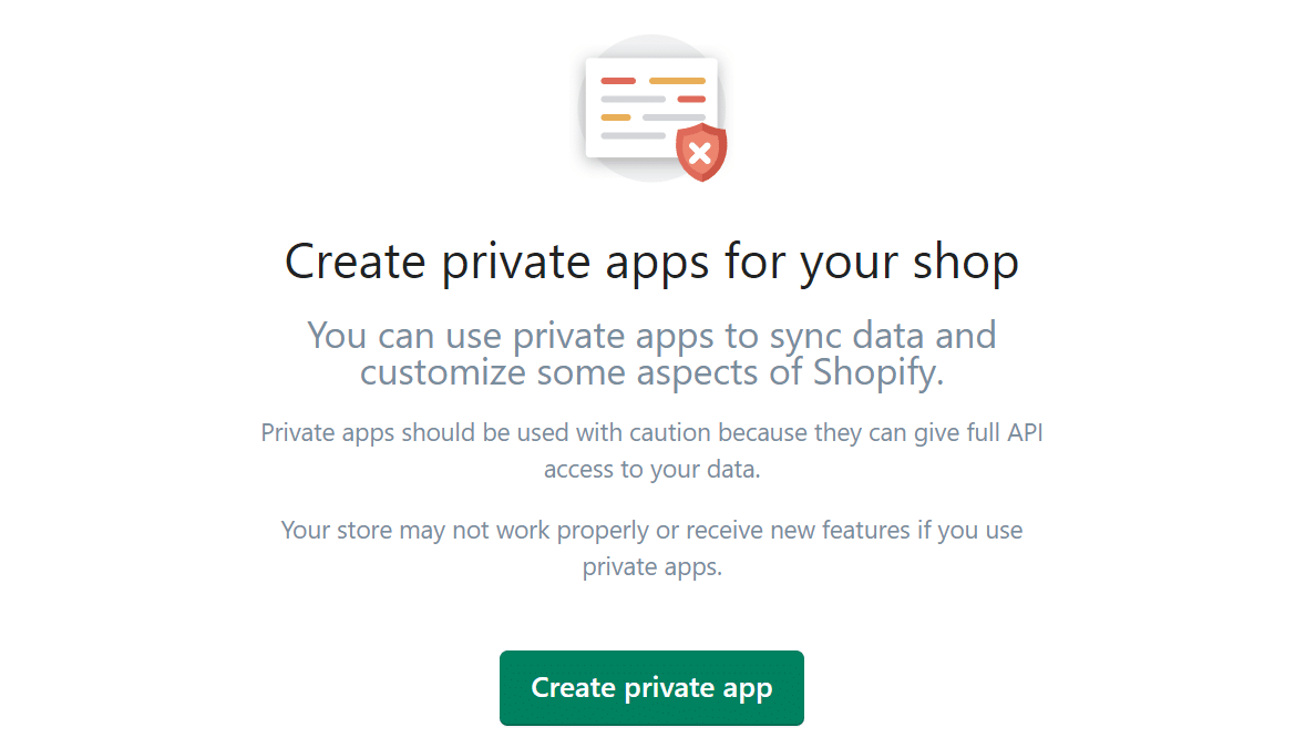 Create private shopify app