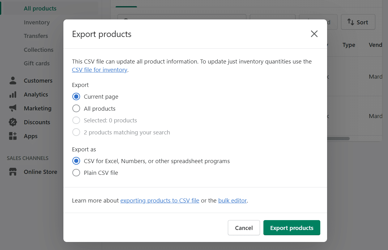 Export CSV file 