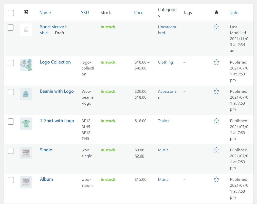 Imported product data