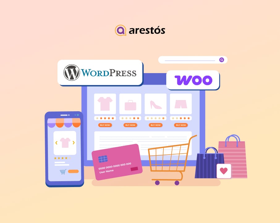 Illustration representing the creation of a WordPress E-Commerce website using WooCommerce for building an online store
