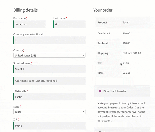 Billing detalis
