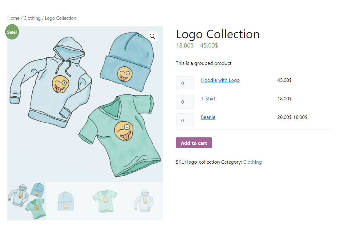 Example of WooCommerce Grouped product 
