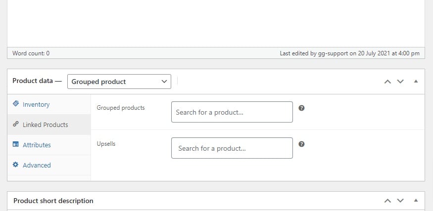 Grouped product settings