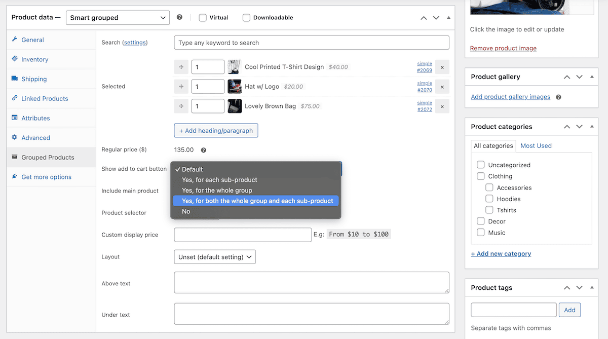 Smart grouped options 