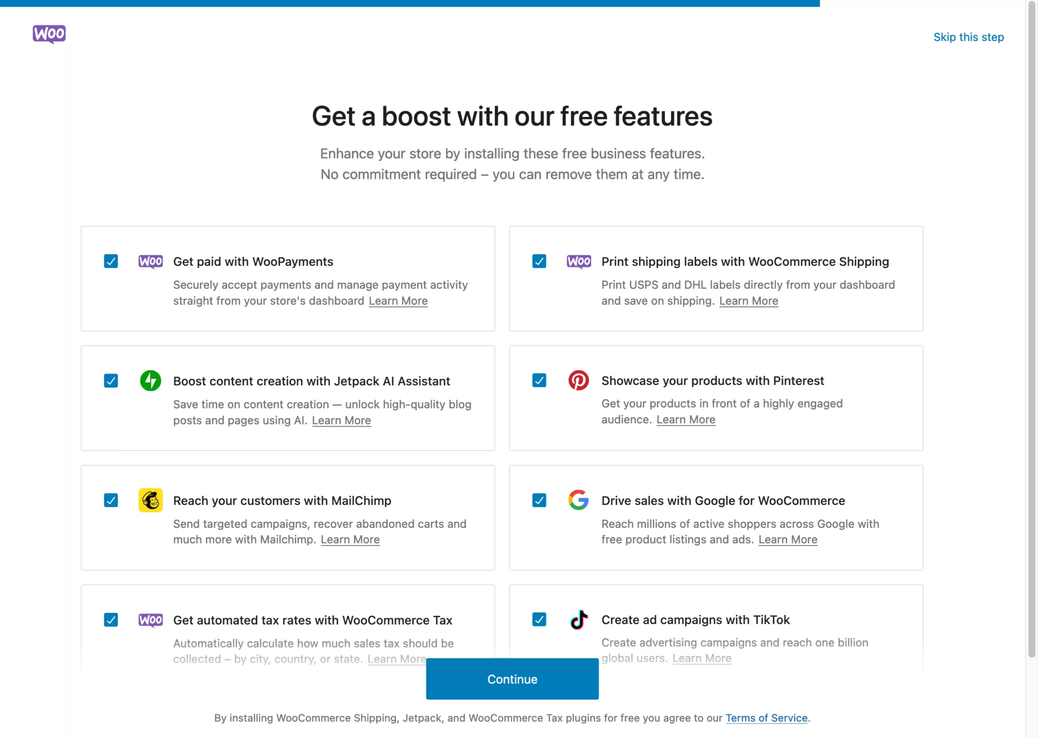 WooCommerce free features 