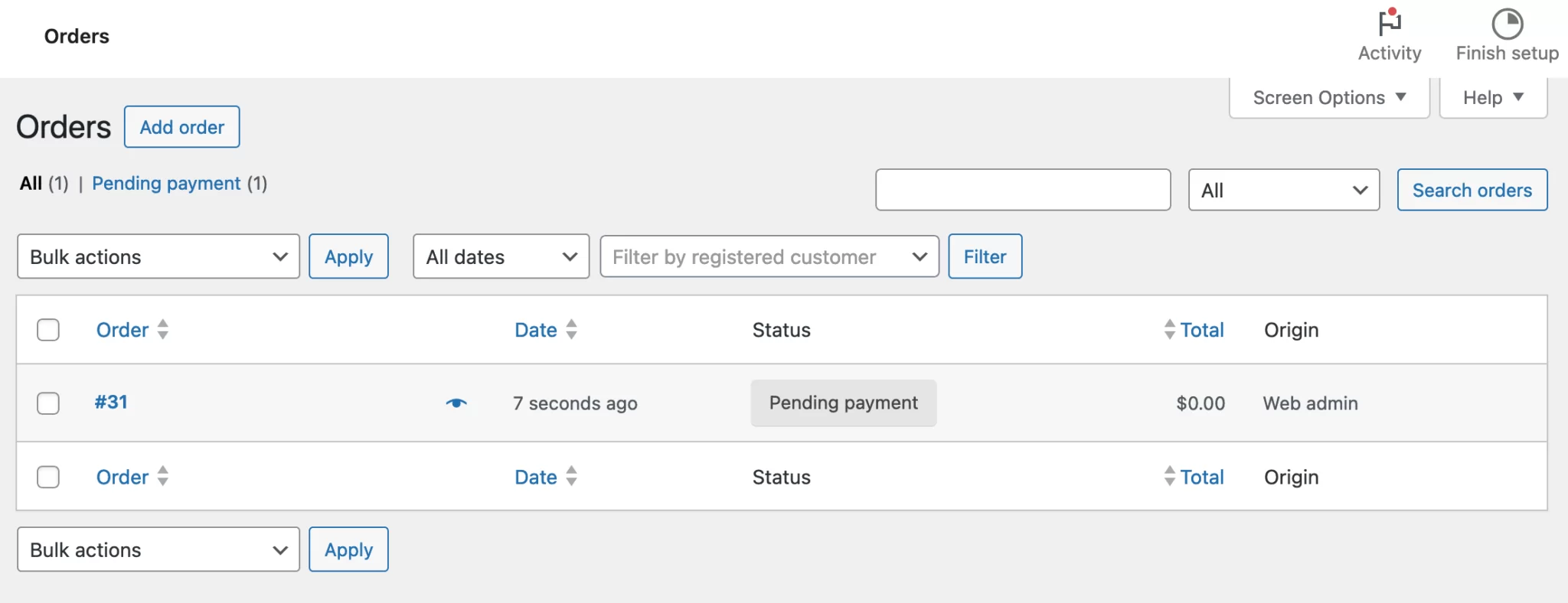 WooCommerce orders page 