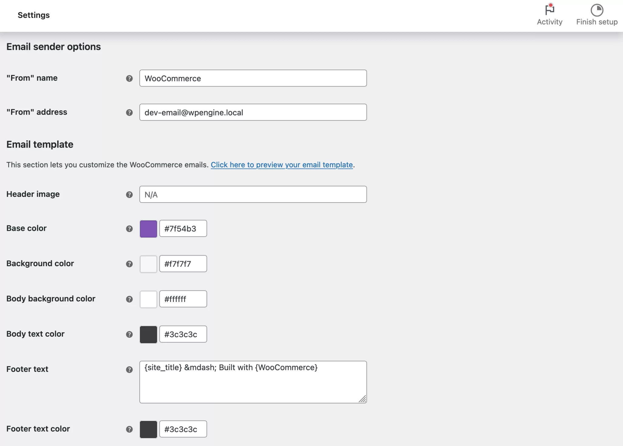 WooCommerce settings email tab 