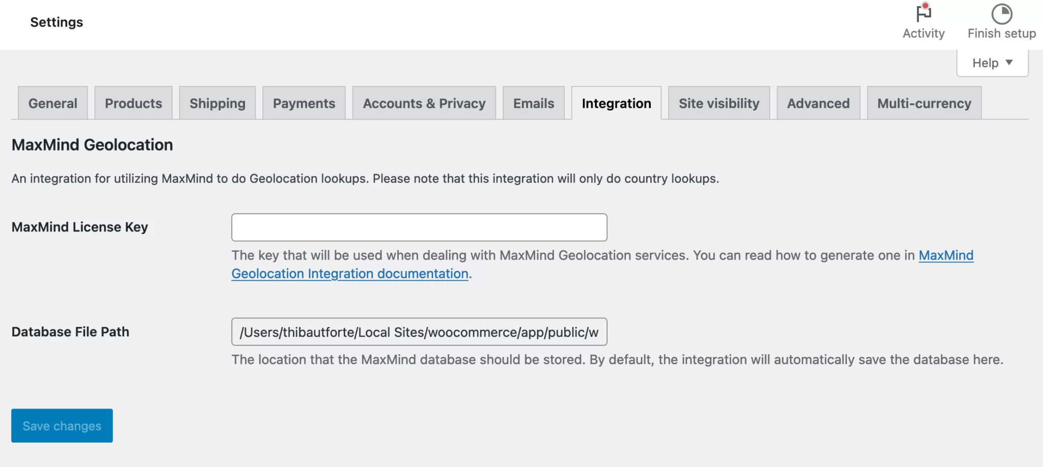 WooCommerce settings integration tab 