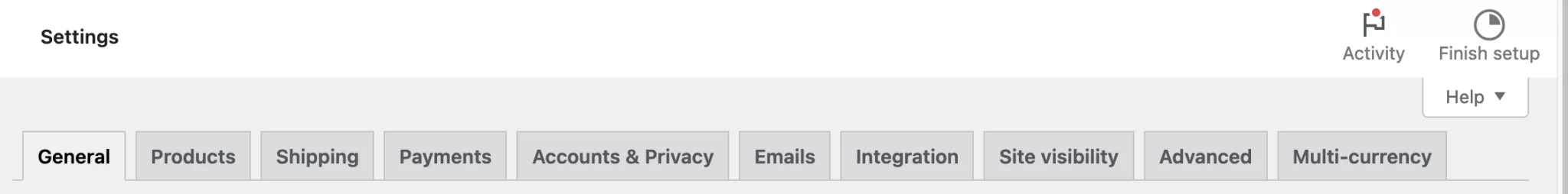 WooCommerce settings tabs 