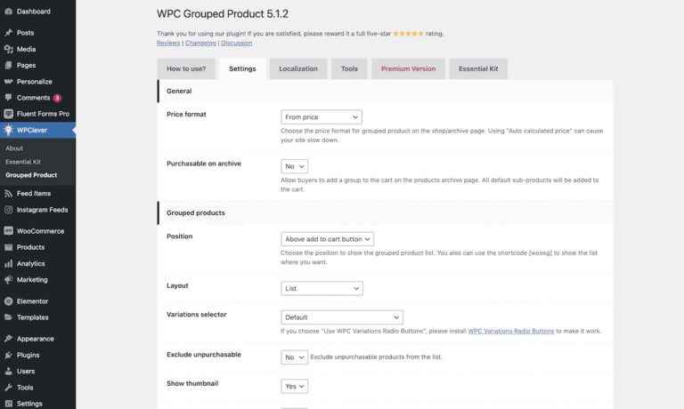 WPC settings 