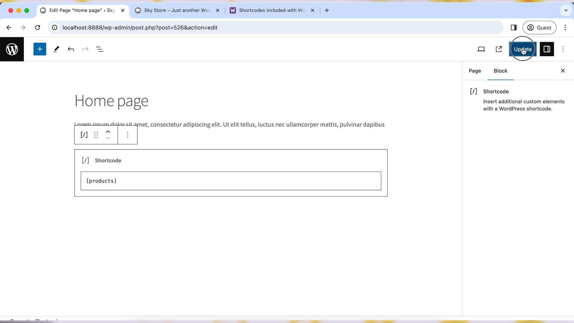 Homepage WooCommerce