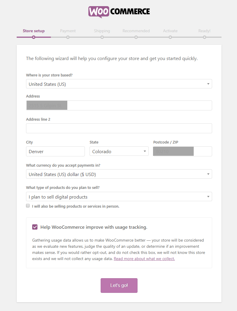 Store setup WooCommerce 