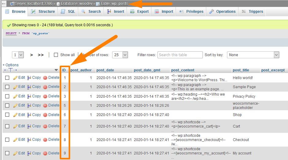 Using the database 