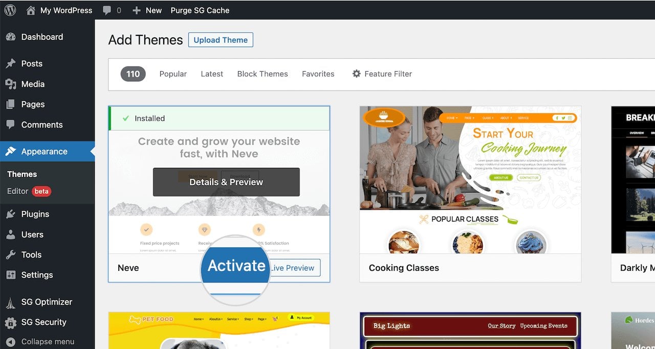 Activate theme WordPress 