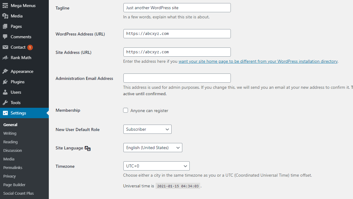 WordPress settings 