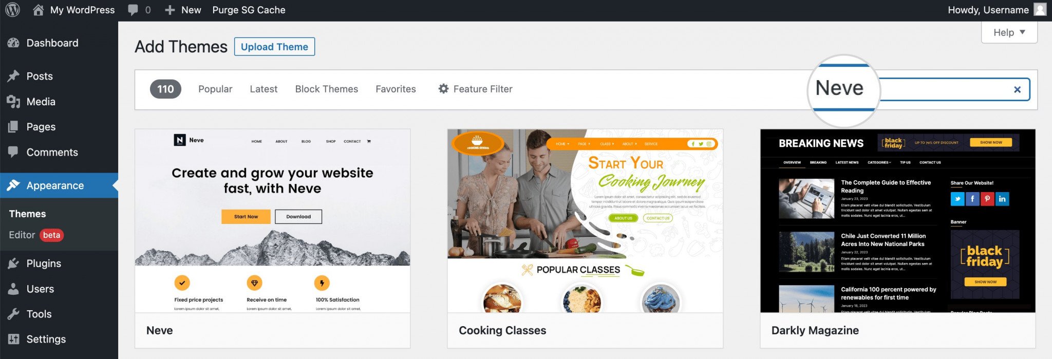 Search for a theme 