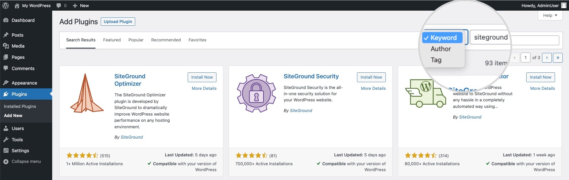 Search plugins WordPress