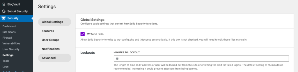 Solid security advanced settings 