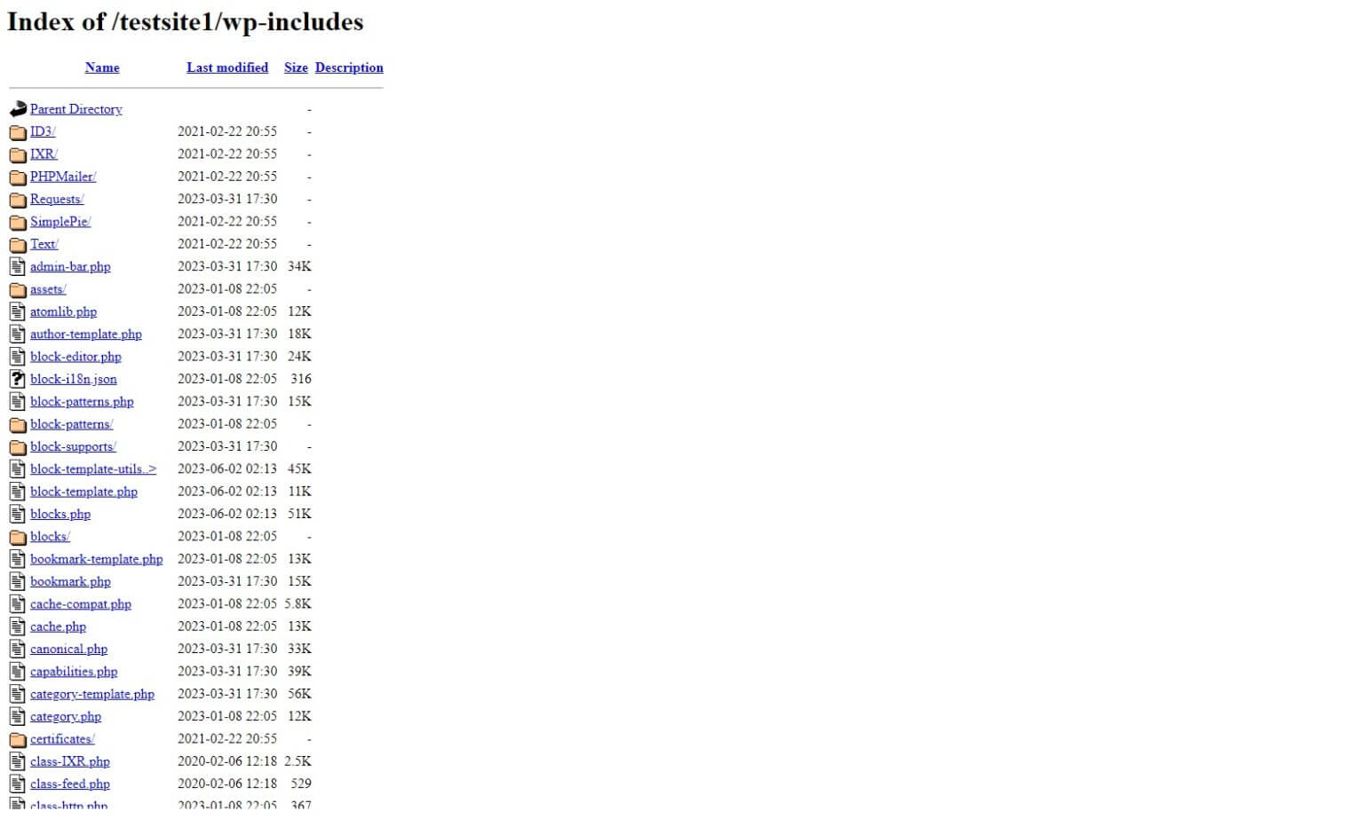 default listing disable directory browsing in WordPress 