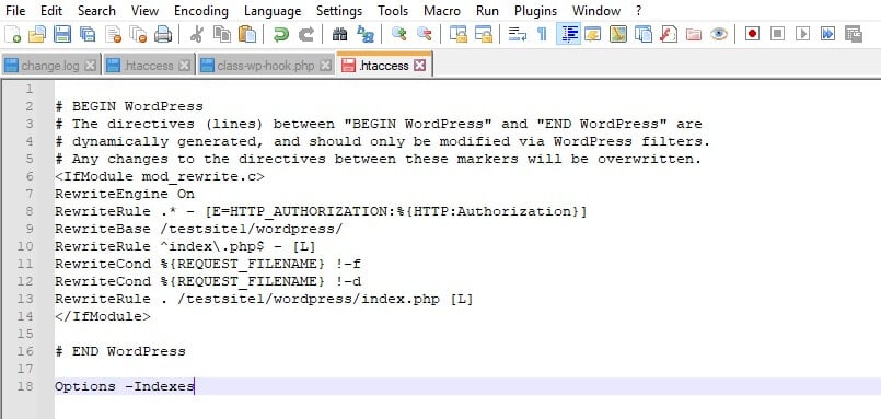 htaccess file preview disable directory browsing in WordPress 