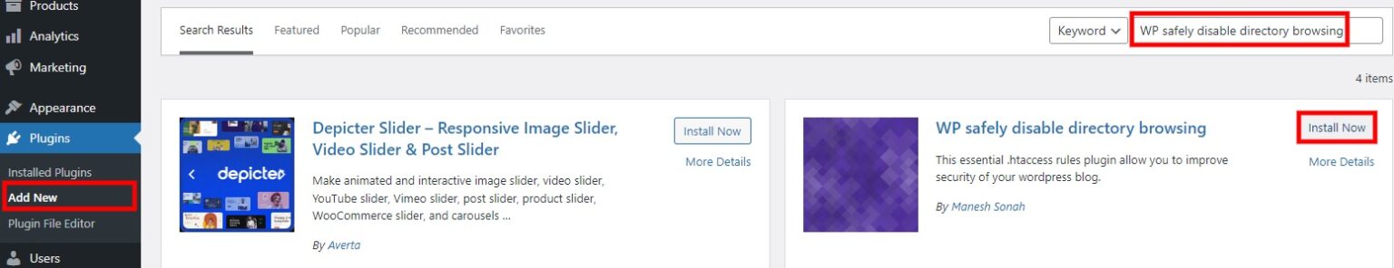 install plugin disable directory browing in WordPress 