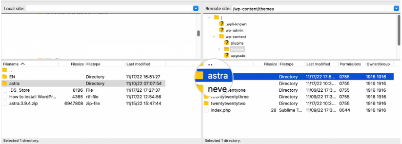 Upload theme Astra 