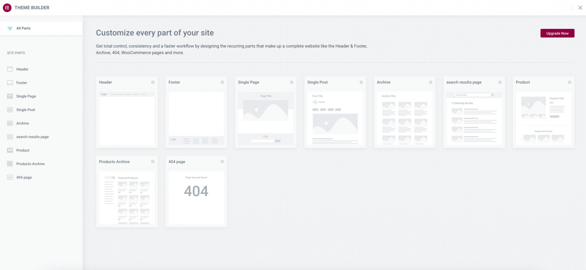 Elementor theme builder 
