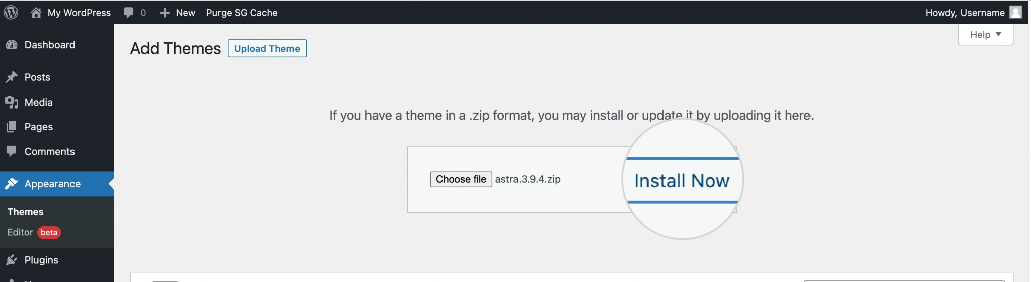 Install theme from zip 