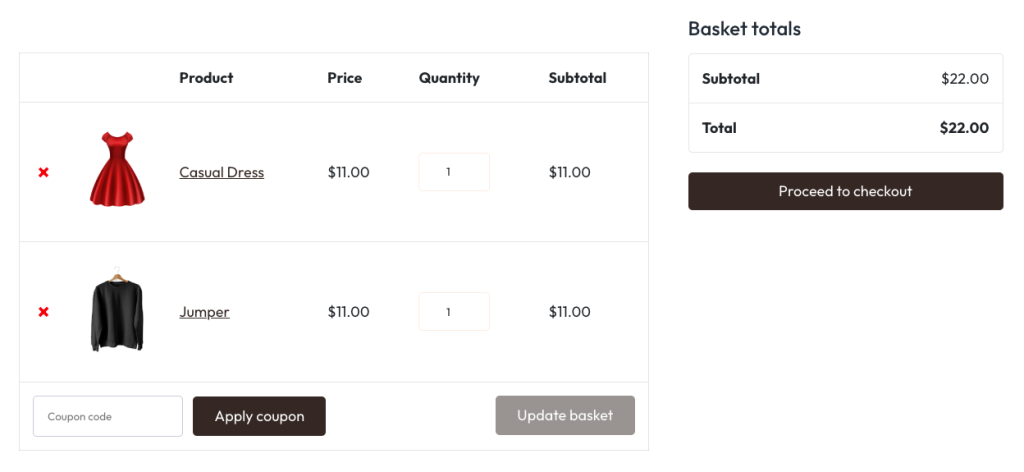 WooCommerce cart shortcode 