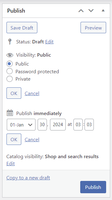 wordpress products publish 