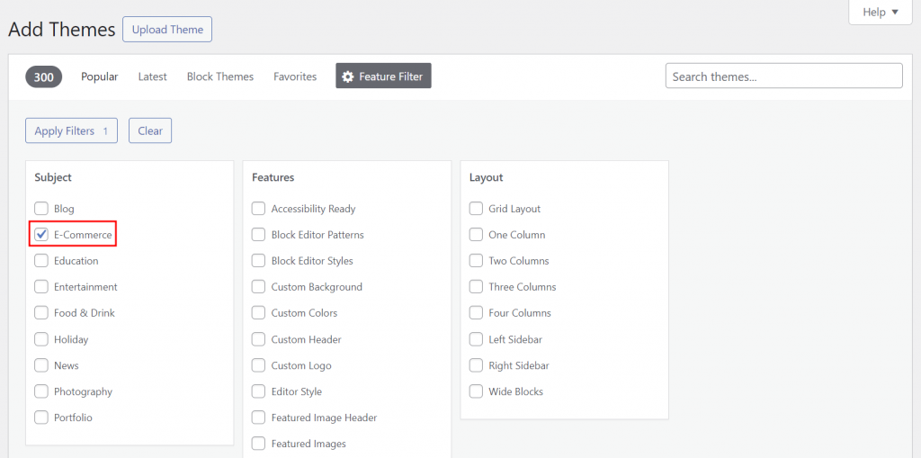 WordPress themes filter 