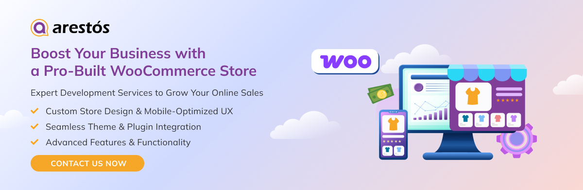 Promotional graphic showcasing expert WooCommerce development services, including custom store design, mobile-optimized UX, seamless plugin integration, and advanced eCommerce features. 