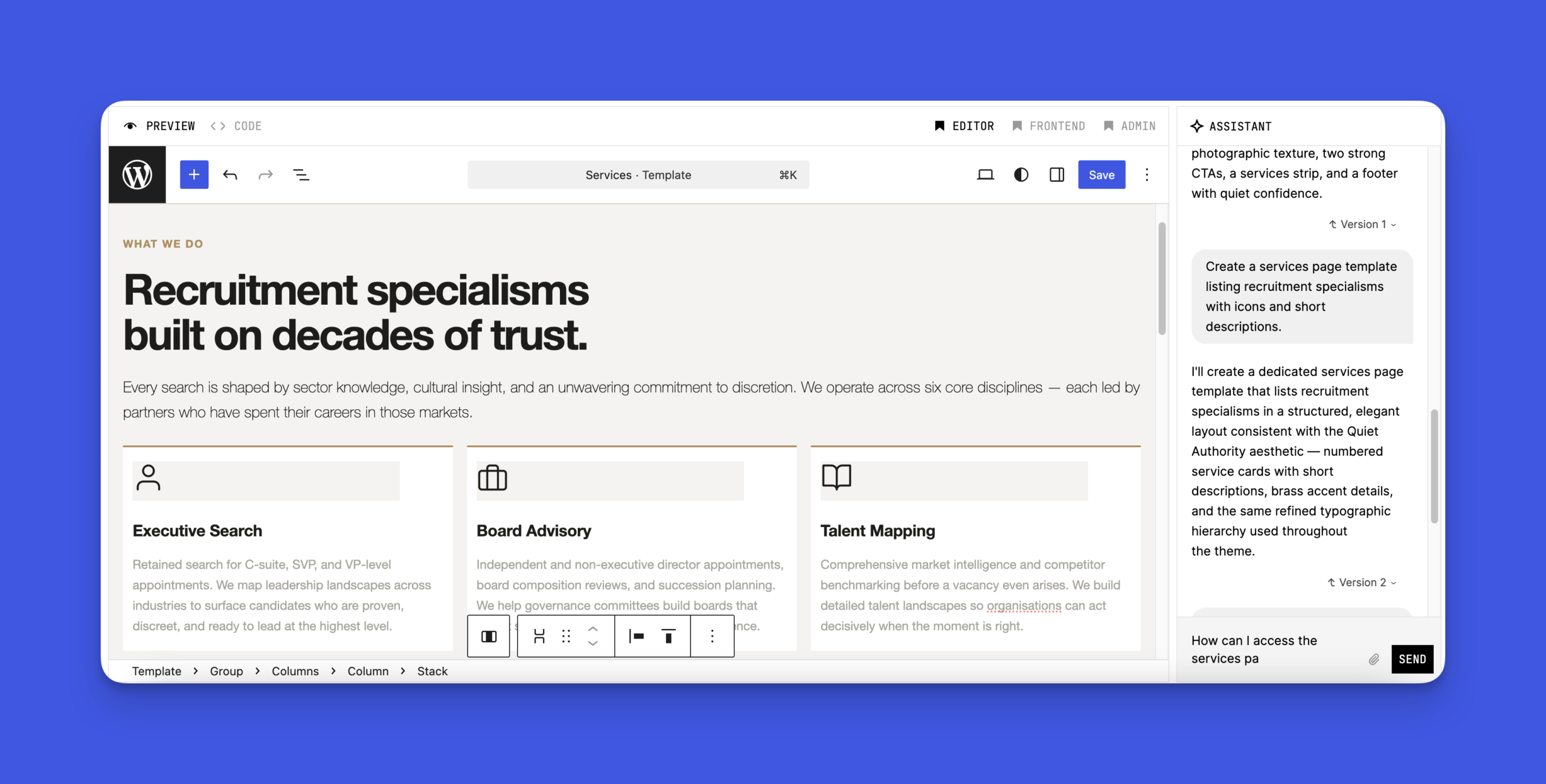 Generate a WordPress Theme with Telex