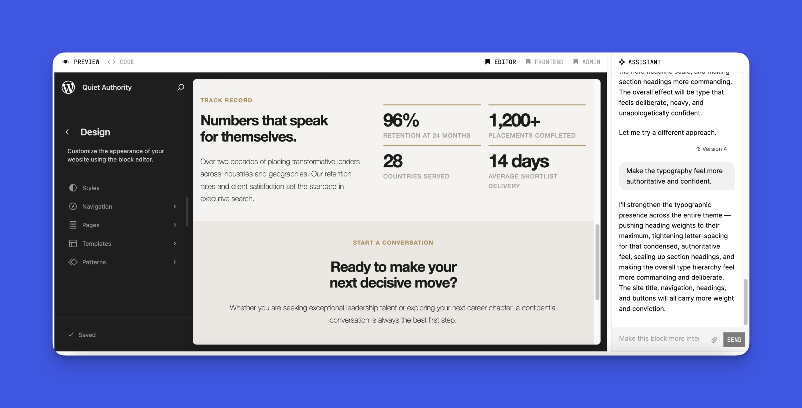 Generate a WordPress Theme with Telex